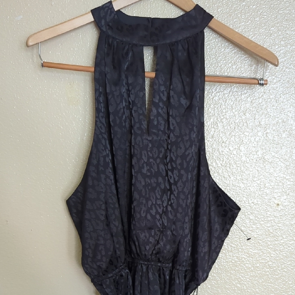 BCBG Halter Black Textured Animal Print Dress NWOT - Picture 3 of 10